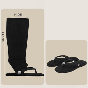Women Clip Toe Suede Knee High Boots Flat Removable Big Size 44 Summer <b>Shoes</b> 2 Ways Style Causal Long Boots - Product Image 6
