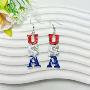 Independence Day USA Love Wings Zinc Alloy Drop Earrings Red White and Blue <strong>Striped</strong> <strong>Flag</strong> Trendy Heart Shape Wholesale - Product Image 3