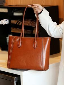 Sac fourre-tout en cuir ciré texturé, sac à main quotidien simple et polyvalent - Product Image 6