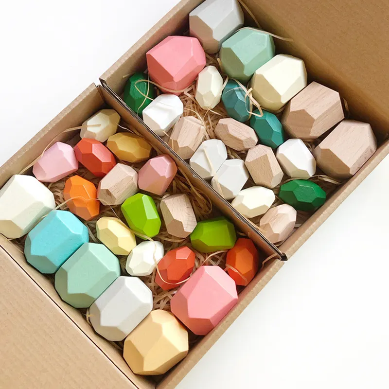 source manufacturers direct sales of children's educational color blocks stone stacking toys cross-border wooden stones