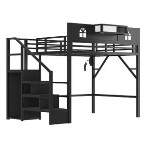 <span class=keywords><strong>Lit</strong></span> <span class=keywords><strong>mezzanine</strong></span> pleine taille avec escalier, cadre de <span class=keywords><strong>lit</strong></span> <span class=keywords><strong>mezzanine</strong></span> surélevé avec barrières de sécurité hautes et en forme de maison et <span class=keywords><strong>armoire</strong></span> pour dortoir, ODM/OEM - Product Image 3