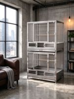 Cage à oiseaux en acier inoxydable avec plateau coulissant, fond amovible en maille, cage d'élevage pour perroquets, anti-évasion, cages pour animaux de compagnie pour perruches