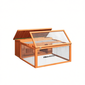 Jaula para conejos de madera de pino macizo, tamaño mediano, color marrón, con malla de alambre para alojamiento de conejos - Product Image 1