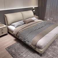 Lit double moderne italien minimaliste en forme d'oreille d'éléphant, luxe, 2,0 m, taille reine/king, revêtement en cuir véritable, design artistique