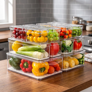 Lot de 10 boîtes de rangement rectangulaires transparentes en acrylique, hermétiques, multifonctionnelles et écologiques pour légumes et fruits, idéales pour la cuisine et le réfrigérateur - Product Image 3