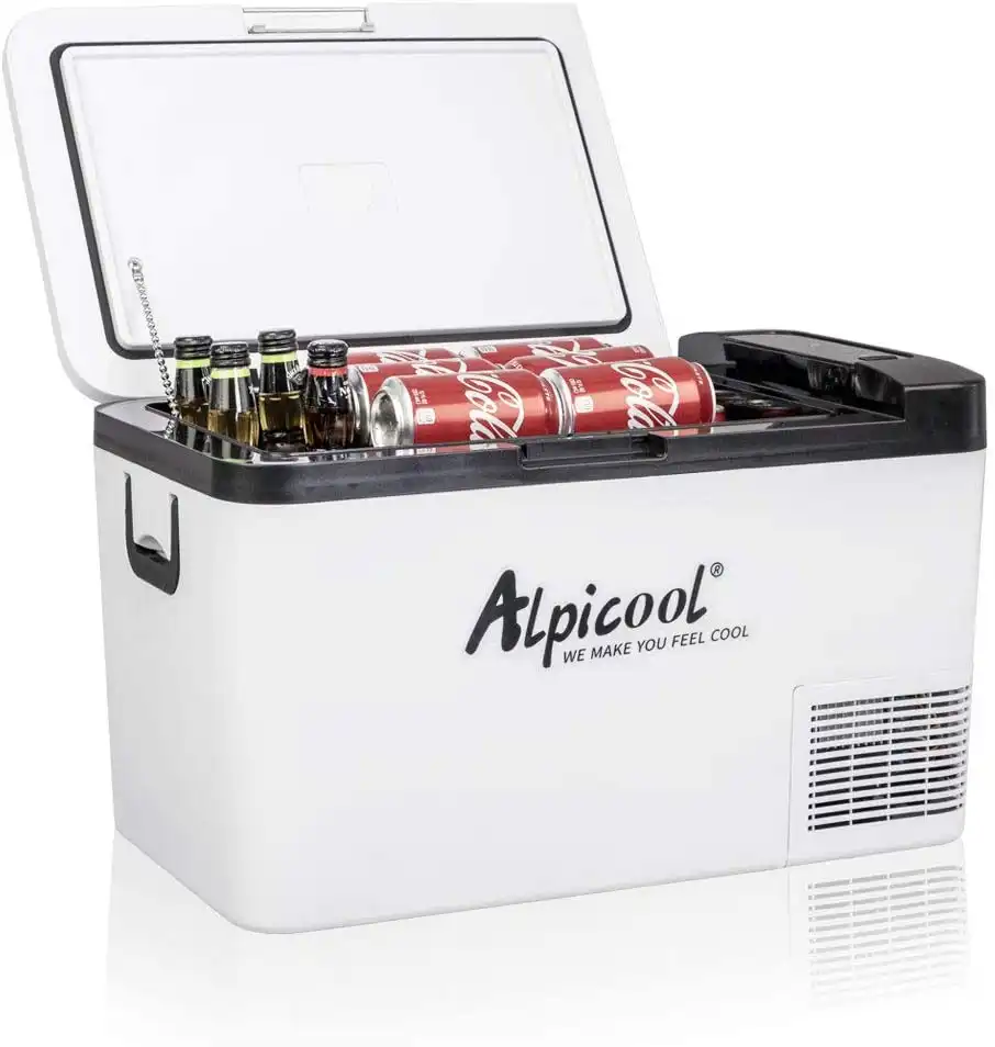 Alpicoolポータブルプラスチックキャンプ冷蔵庫12vコンプレッサー冷凍庫