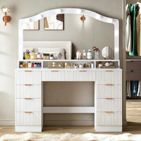 Coiffeuse, meuble panneau, export, coiffeuse pour chambre à coucher, avec armoire latérale et éclairage, table de maquillage et de beauté