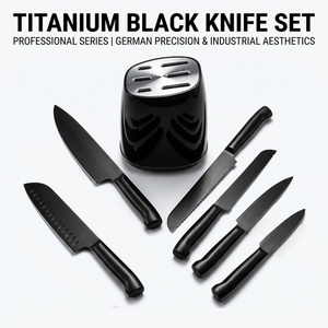Messer <b>Set</b> Professional Non Stick Chef <b>Knife</b> <b>Set</b> Black Titanium Full Stainless Steel Kitchen <b>Knife</b> <b>Set</b> with Block - Product Image 1