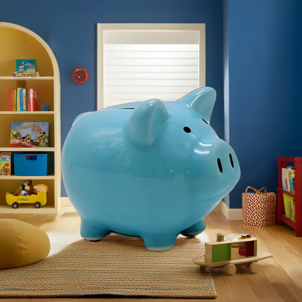 Custom Blue Ceramic Pig Craft Money Box Piggy Bank for Kids or home Decoration