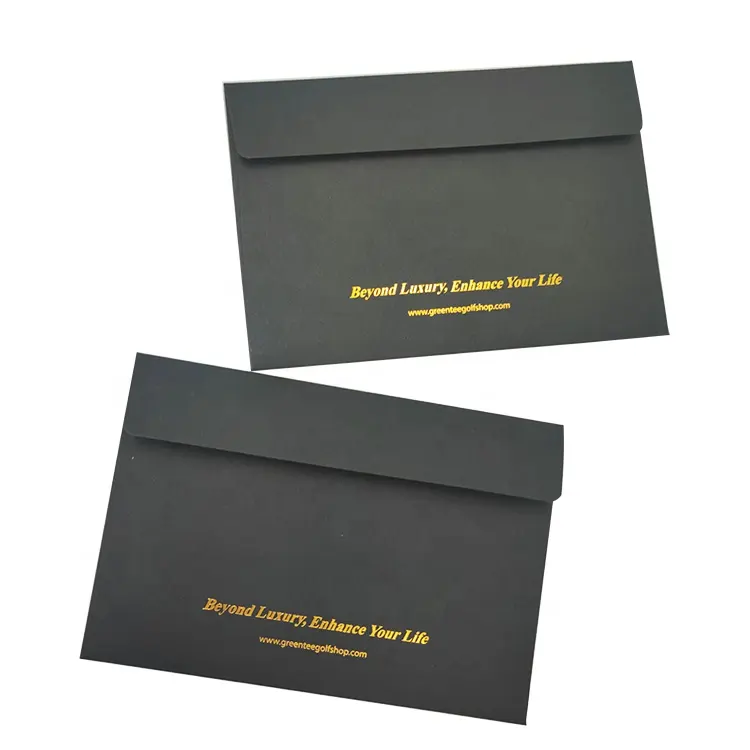 Custom Packaging Black Paper Envelope Luxury Gift Business Invitation Thank You Hot Gold Foil Stamping Logo Envelope Printing