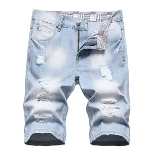 Short en jean taille haute déchiré à ourlet effiloché pour homme, short d'été Sexy, collection 2022