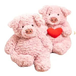 Özel sevgililer günü hediyesi kırmızı kalp ile doldurulmuş pembe domuz dolması peluş oyuncak kız çocuk hediye