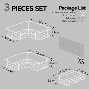 White Corner Bathroom <b>Storage</b> Rack 3 Tier <b>Shower</b> Organizer Durable Mounting For Bath Essentials - Product Image 4