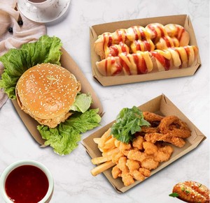 Plateaux alimentaires en papier kraft Assiettes <span class=keywords><strong>de</strong></span> service en <span class=keywords><strong>carton</strong></span> brun Boîtes à emporter recyclées Porte-contenants jetables - Product Image 6