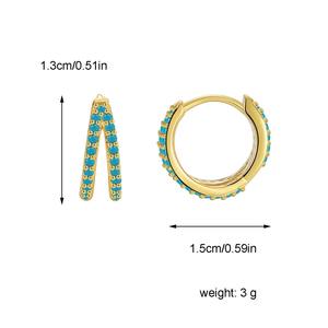 Pendientes de aro de doble capa de oro de 18 quilates a la moda Micro insertos aleación turquesa con piedra principal de circón joyería de regalo de boda de moda - Product Image 4