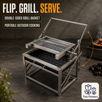 Barbecue au charbon de bois portable moderne avec panier à retourner double face en acier inoxydable et grille amovible pour le camping en plein air et l'utilisation sur la terrasse