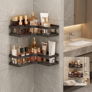 Étagère de salle de bain en métal à fixer en coin, 2 niveaux, organisateur gain de place, design minimaliste pour la douche ou la zone de lavage - Product Image 1