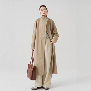 2025 con collo alto a molla Trench da <span class=keywords><strong>donna</strong></span> in stile coreano semplice ampio e aderente con cintura lungo Casual da <span class=keywords><strong>donna</strong></span> - Product Image 3