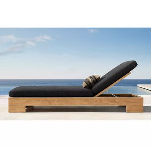 مواد مختلطة من الخوص في جميع الأحوال الجوية ، كراسي الاستلقاء تحت الشمس بدون ذراعين من خشب الساج ، حمام سباحة ، سرير نهاري خارجي - Product Image 3