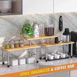 Multi-functional Home and <b>Kitchen</b> Countertop Organizer Counter Shelf 2 Tier Separable Bamboo <b>Corner</b> Shelf - Product Image 5