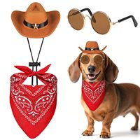 Accessoire de costume pour fête sur le thème western avec décorations étoiles pour chiens de taille moyenne à grande, ensemble chapeau de cowboy et bandana à motifs paisley