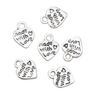 Charms heart made with love 12x10mm Antique Silver Color Pendants Making DIY Handmade Tibetan Finding Jewelry