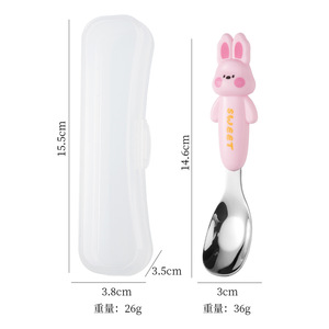 Cuillère à lingot de dessin animé en acier inoxydable 316, vaisselle pour enfants mignon lapin ours, cuillère alimentaire supplémentaire portable - Product Image 5