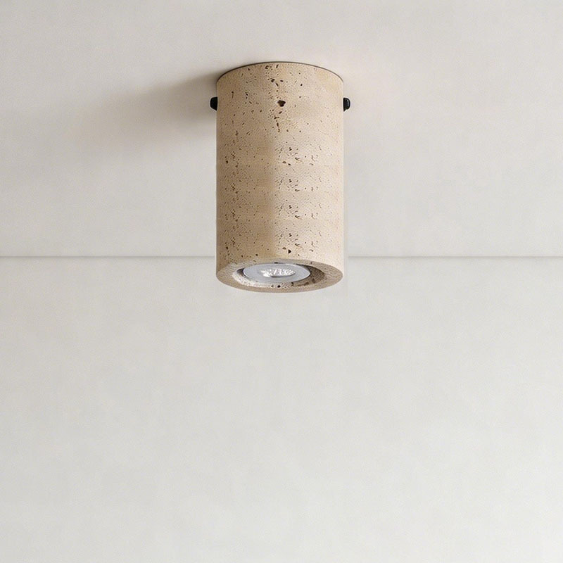 Modern Travertine Ceiling Light Stone Cylinder Flush Mount Lamp