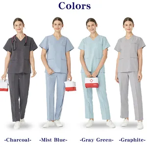 Micro Stretch Nursing Uniforms Scrubs Medical Workwear Hospital Set Doctors Nurses Women And Men Charcoal Clinical Sanitary Suit