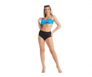 Ensemble bikini femme 2 pièces, bandeau taille haute, à volants, couleur unie, extensible, tricoté, coupe classique, teint uni - Product Image 1