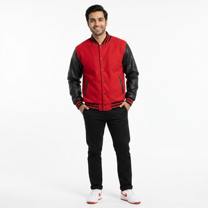 Vente Flash : Blousons universitaires unisexes personnalisables à manches en cuir – Modèle uni et abordable pour la vente en gros - Product Image 1