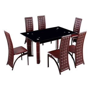 Ensemble de fauteuils modernes en verre trempé avec base en cuir, table à manger et dossier haut en cuir noir, mobilier de maison contemporain - Product Image 3