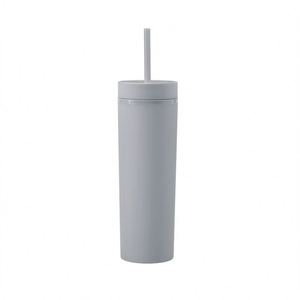 Bouteille d'eau colorée à double paroi en plastique dépoli de 16 oz avec paille intégrée - Product Image 4