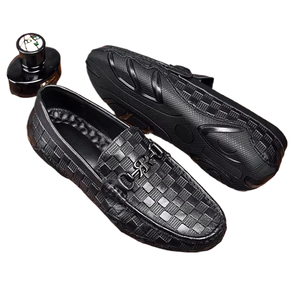 Chaussures décontractées en cuir pour hommes, dessus en cuir de vachette, motif à carreaux, tendance mode, respirantes, légères, antidérapantes, hiver, automne, printemps - Product Image 1