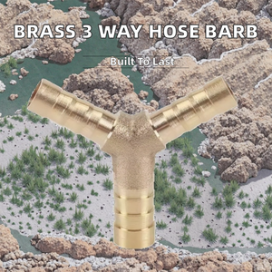 Raccord de plomberie en laiton poli de 10 mm, type pagode, à 3 voies, avec raccord cannelé pour tuyau - Product Image 2