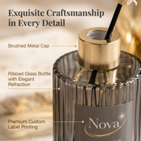 Diffuseur d'ambiance sans flamme NOVA personnalisable en verre premium 150 ml sans BPA, décoration d'intérieur haut de gamme, longue durée (6 mois)