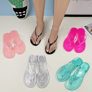 Sandales de plage pour femmes, style coréen, transparentes, légères, à bout fermé, avec empeigne en tricot respirant et fermeture à bride, semelle extérieure en plastique - Product Image 3