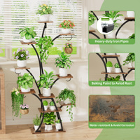Lot de 2 supports pour plantes avec éclairage LED à spectre complet, étagère d'angle en bois et métal de 64,37 pouces, présentoir d'intérieur à plusieurs niveaux