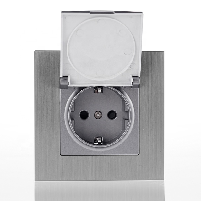 EU Standard 250V 16A Waterproof Outdoor Socket High Quality Aluminum Panel German Schuko Power Socket With Cover