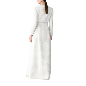 <span class=keywords><strong>Manteau</strong></span> en tweed <span class=keywords><strong>blanc</strong></span> argenté pour femme <span class=keywords><strong>avec</strong></span> strass poitrine décorative <span class=keywords><strong>ceinture</strong></span> naturelle manches longues col rond vêtements d'extérieur d'hiver longs - Product Image 3