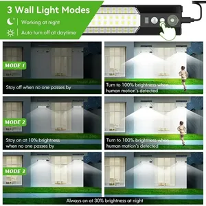 Lampada Solare <span class=keywords><strong>da</strong></span> Parete a 2 Luci con Sensore di Movimento, Cavo di Prolunga 5M, Ricarica USB, per Interni ed Esterni, Garage, Giardino, Emergenze - Product Image 4