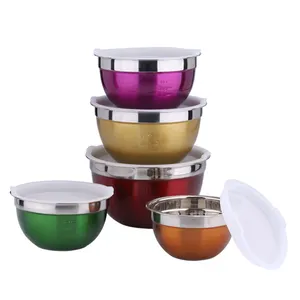 Yongfa Stainless Steel Mixing Bowls With Airtight Lids Salad Bowl Set 5 In 1 Multi Colors 16-28cm