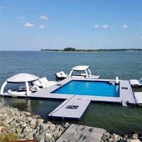 Île flottante gonflable de plage 20 cm en PVC Drop Stitch étanche 3,2x3,2x2,25m Plateforme de divertissement personnalisée pour la famille et le repos