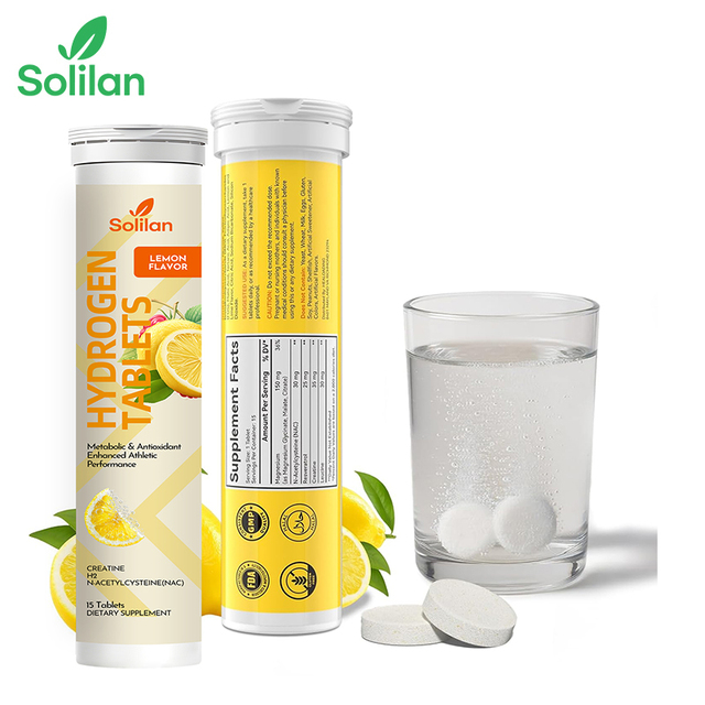 Wholesale OEM 15 Tablets Private Label Natural Lemon H2 Molecular Hydrogen Water Effervescent Sugar Free Adult Resveratrol NAC