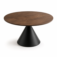 Table à manger ronde rétro en bois massif, plateau en noyer noir, base en bois de caoutchouc, fournisseur OEM ODM Chine