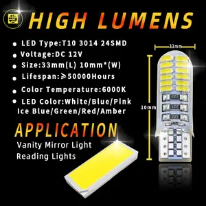 HOLY T10 Led Car Reading Light Bulb Wedge Plate Dome Light 12V Car Interior Light T10 194 168 W5W Car Led