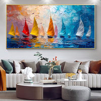 Peinture à l'huile abstraite 3D personnalisée en gros, grand format, style Art déco, représentant des navires et bateaux de paysage marin, art mural décoratif pour la maison, avec technique au couteau