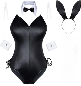Traje de Conejita para Cosplay, Disfraz de Conejita para Mujer, Traje de <span class=keywords><strong>Anime</strong></span> <span class=keywords><strong>Senpai</strong></span>, Body de una Pieza con Medias, Conjunto de Piel Sintética para Adultos - Product Image 6