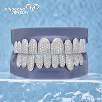 Nouvel ensemble de grillz dentaires Minggong en argent sterling avec moissanite couleur D VVS, design nid d'abeille, bijoux fins tendance hip-hop