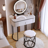 Table de toilette moderne de luxe pour filles-Coiffeuse à 1 tiroir en bois MDF avec miroir LED, bureau de maquillage pour la chambre à coucher
